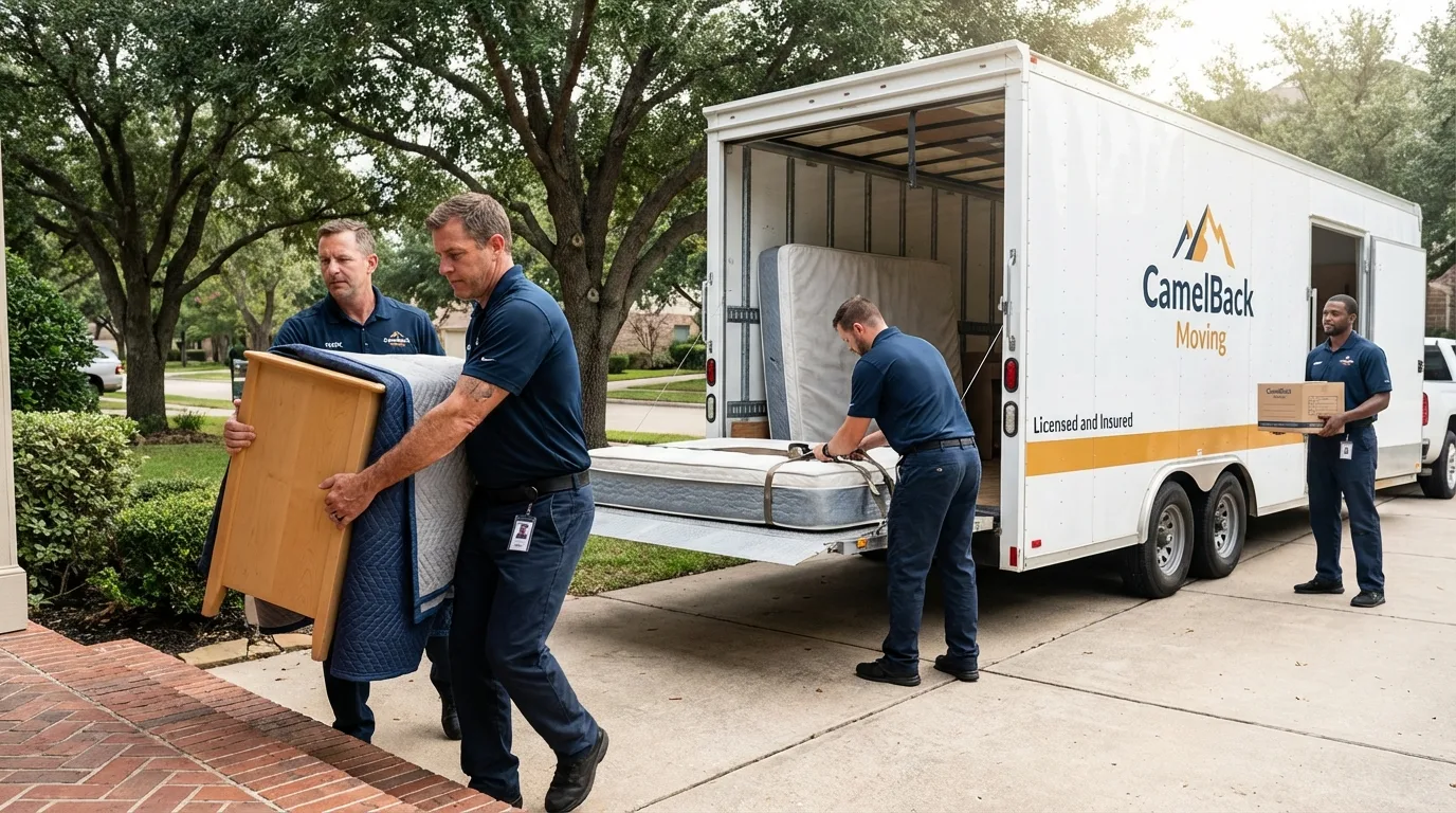 Crew loading residential truck for cross-state move from Palmyra, WI