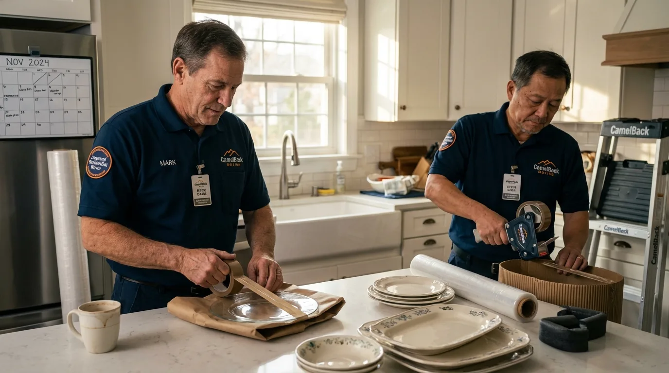 Professional crew packing kitchen dishware in Palmyra, WI