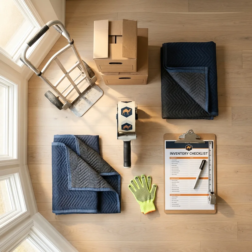 Professional moving supplies and packing materials layout for Palmyra residential relocations